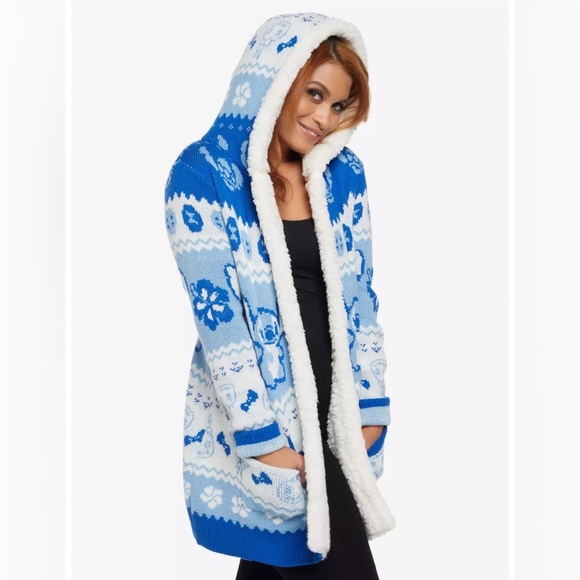 Disney Lilo & Stitch Fair Isle Stitch & Scrump Sherpa Womens Open Cardigan 2X - Picture 2 of 10